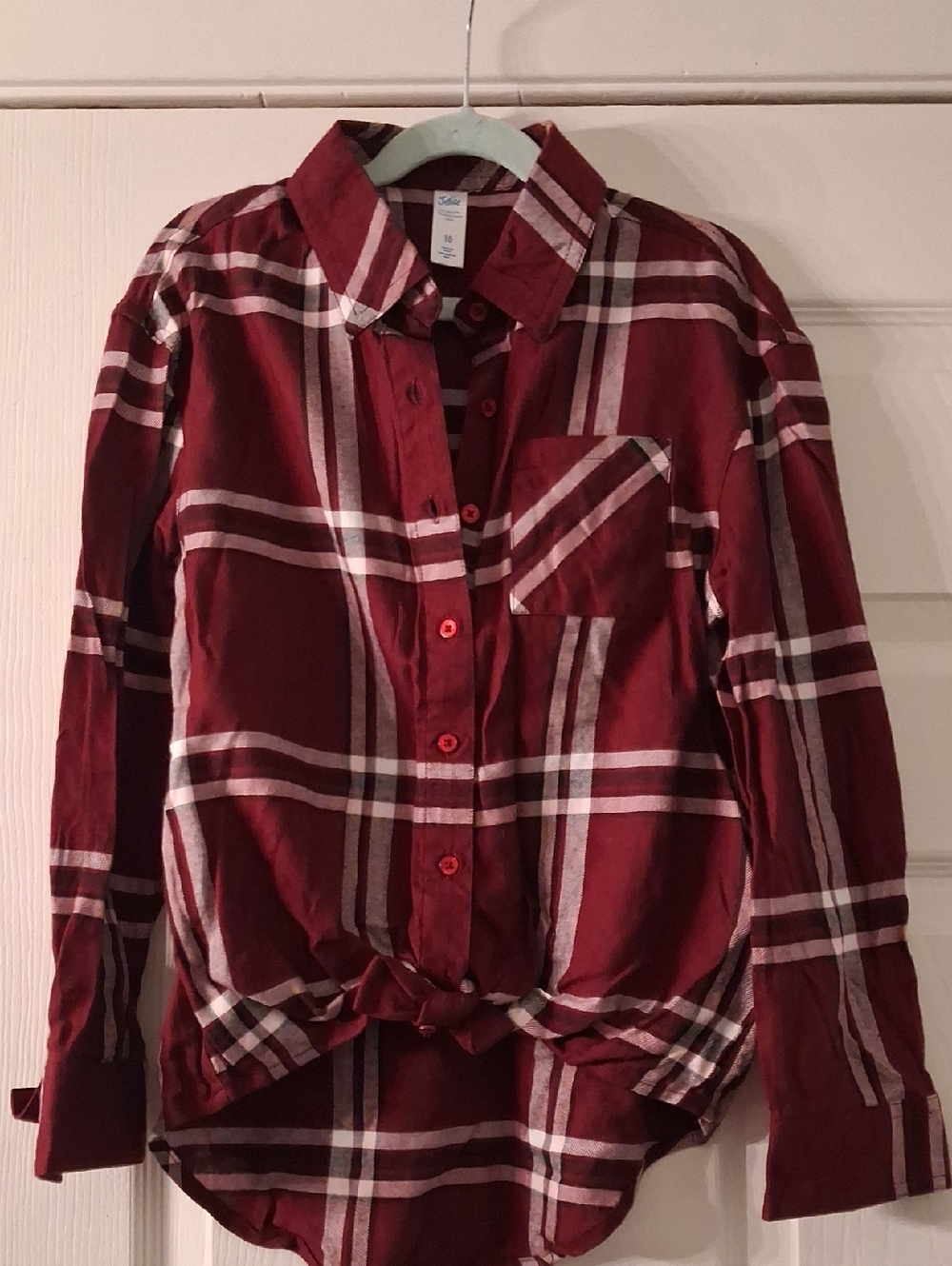 Justice Red/Maroon Plaid Button-Up Shirt With Knot Front